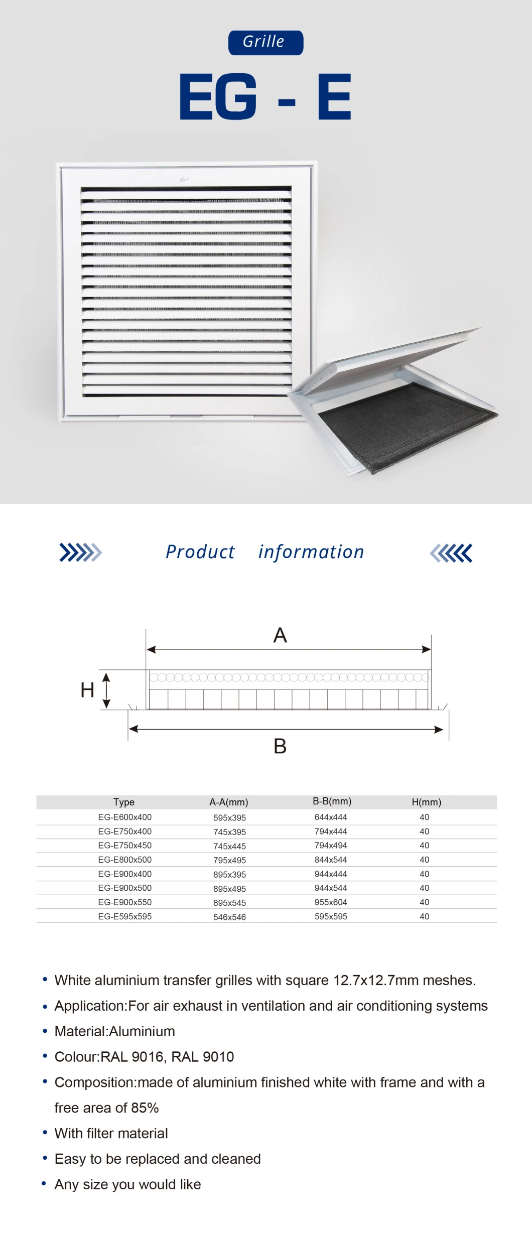 HVAC System Air Conditioning Eggcrate Grilles with Removable Core